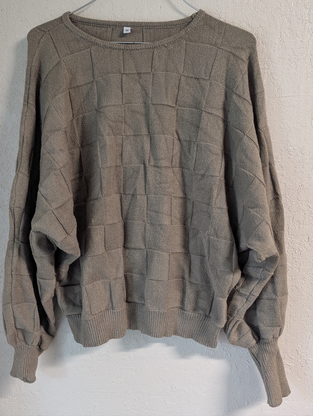 Checkered Batwing Sweater M Olive Green Indie Cottagecore Goblin Fisherman Boho